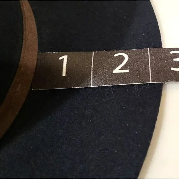 Chico's Woman's Classic Fedora Hat Dark Blue 100% Wool Tan & Gold Trim ~7.5 in - Picture 8 of 11